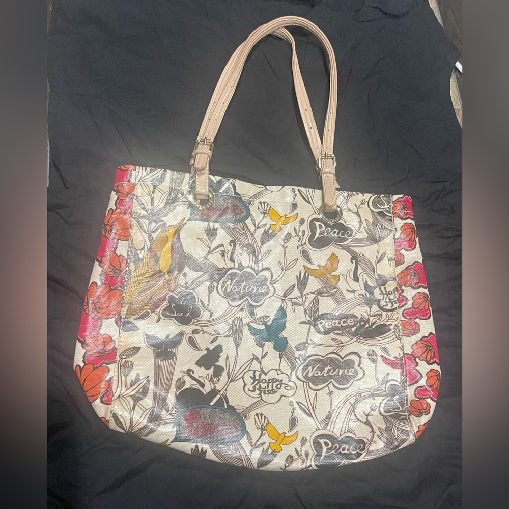 Sakroots Coated Canvas Tote Bag Multicolored Peace/Birds/Floral Print